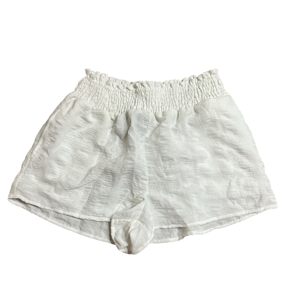 Forever 21 Cream High Waist Smocked Shorts